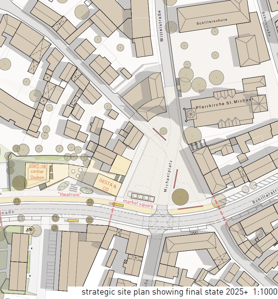 Europan 14, Wettbewerb Aschaffenburg-Damm, Schillerpromenade, Lageplan Ost mit Michaelplatz